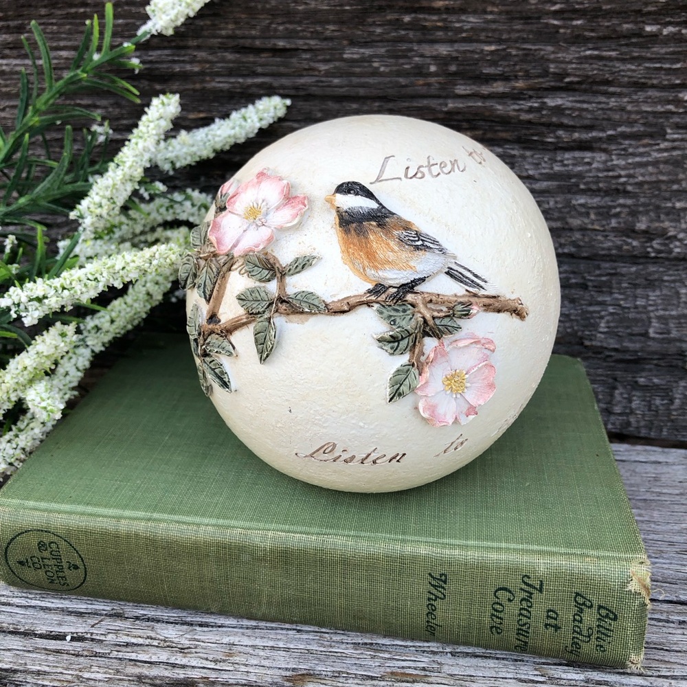 Birds Figurine decor Chickadee “Listen to the music of nature” Bird lover flower